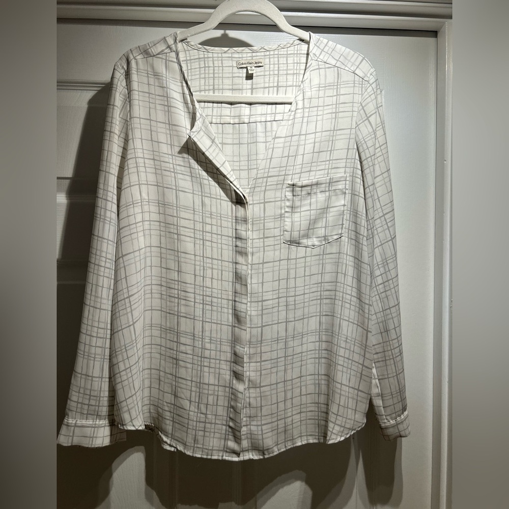Calvin Klein Gray Plaid Blouse